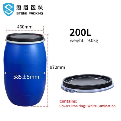 200l chimique bleu cylindrique tambour en plastique 585*970mm 9kg de 55 gallons