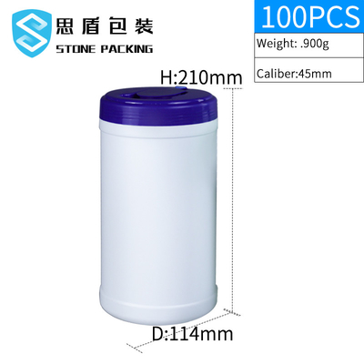 Récipient en plastique humide de chiffons de HDPE translucide de couvercle à visser 900g