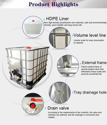 DC53D en acier galvanisé IBC Tote Liquid Packaging chimique de plastique
